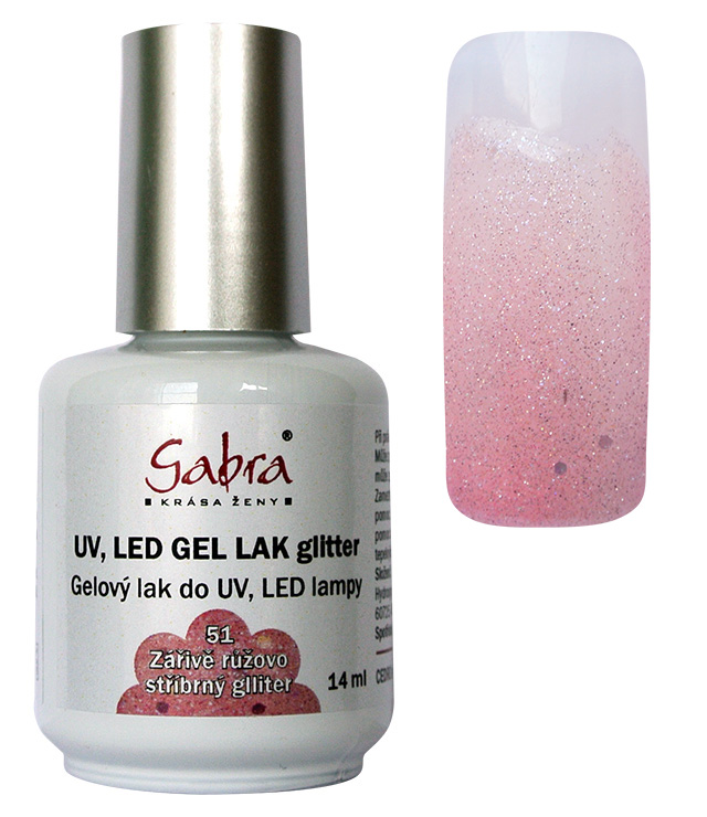 UV gel lak GABRA 51 zářivě růžovo stříbrný glitter 14 ml | NEHTOVÁ MODELÁŽ - Gel laky UV gel lak GABRA 51 zářivě růžovo stříbrný glitter 14 ml | NEHTOVÁ MODELÁŽ - Gel laky